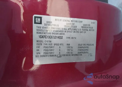 2007 GMC Yukon Commercial Fleet from USA, damaged, VIN 1GKFC13C67J314032